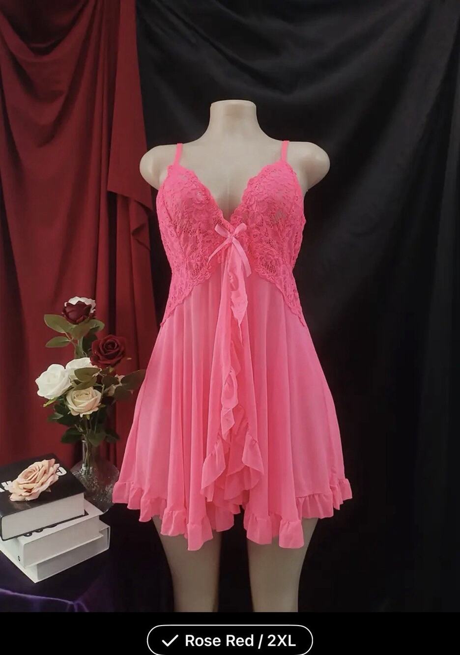 New Western /Size Women’s Lingerie Set With Side Slit Rose Pink 2X